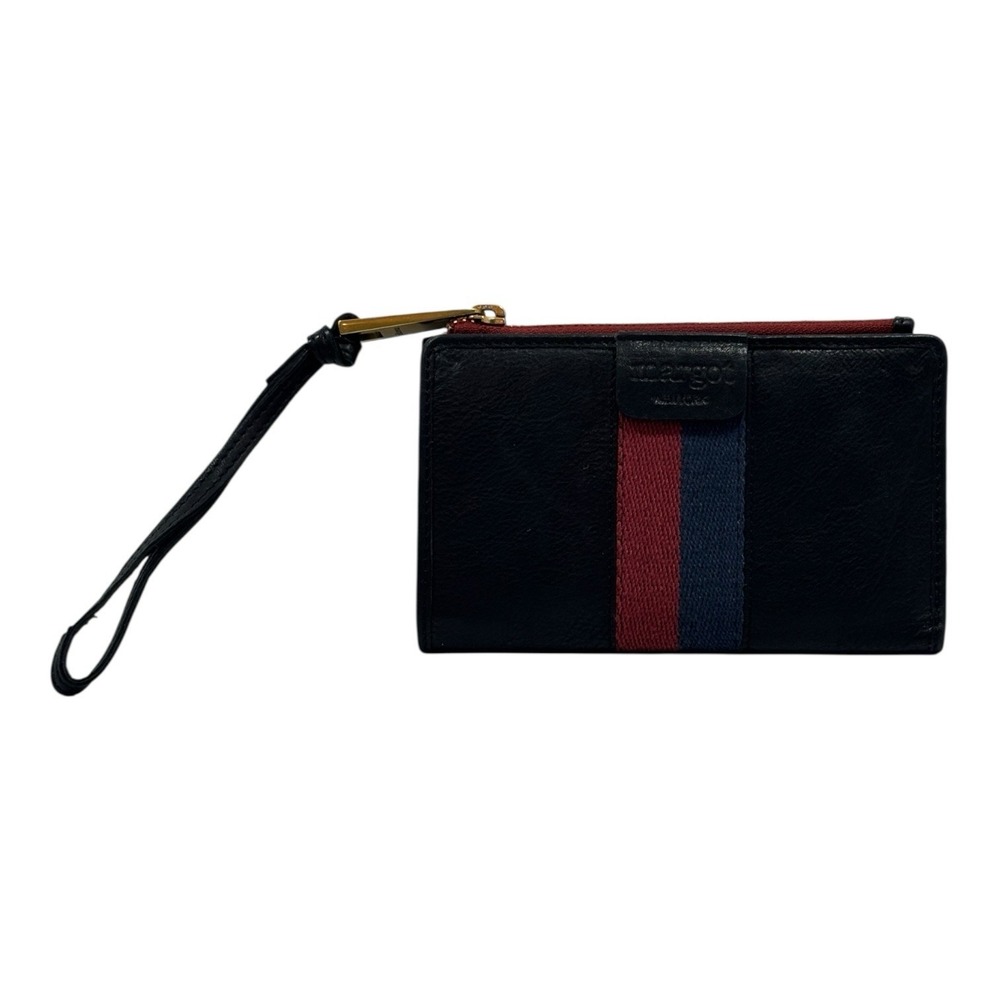 Margot New York Leather Wallet Wristlet Black Blue & Red Striped Excellent Cond